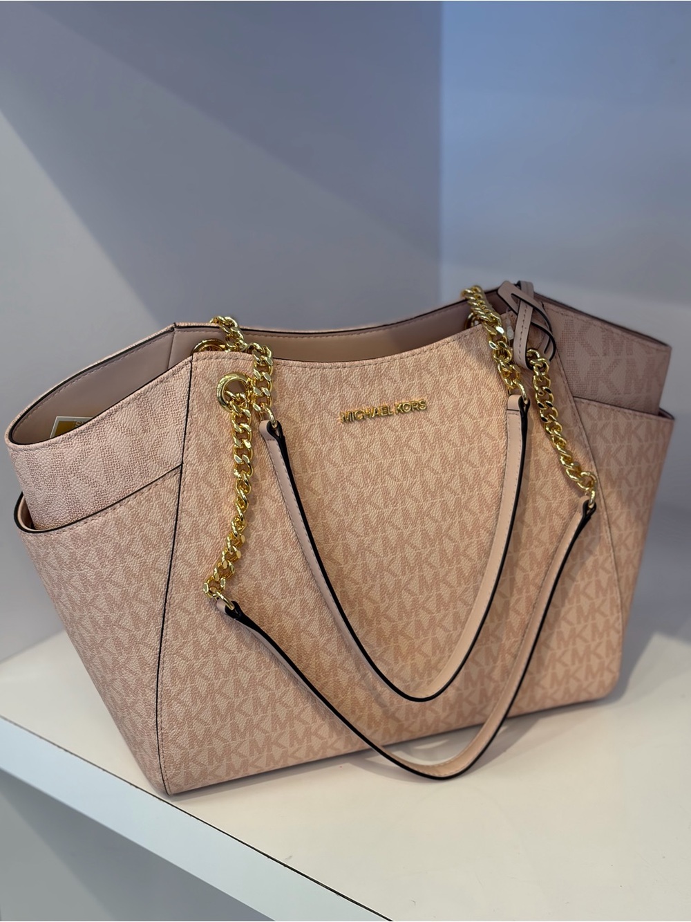 Michael Kors Powder Blush Logo Tote with Gold Chain Accents - Picture 3 of 11